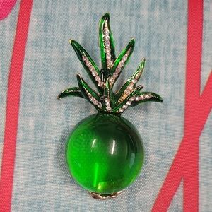 Green Pineapple Brooch with Rhinestones